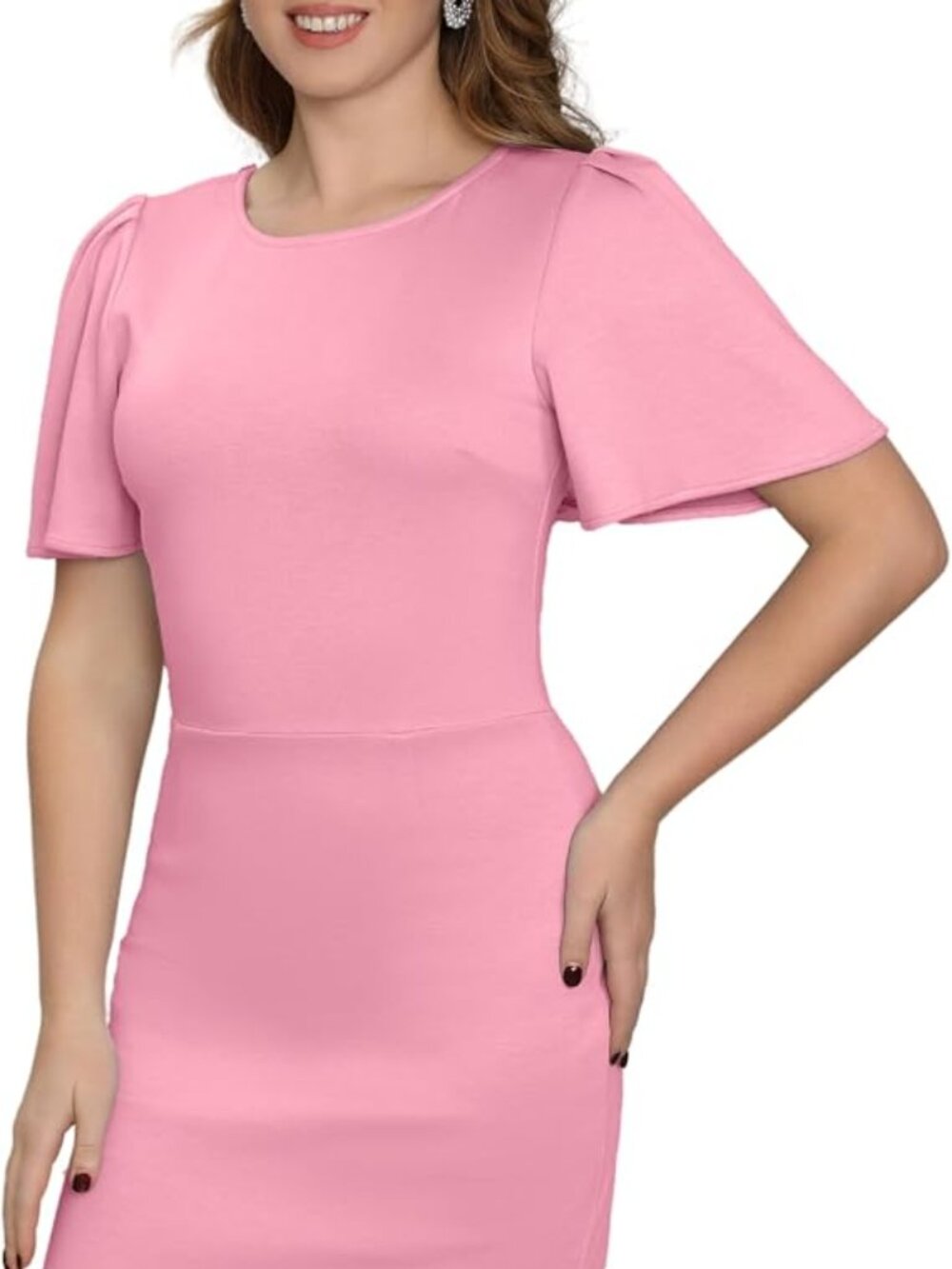 Aphratti Women's LG Sheath Midi Dress Short Sleeve Elegant Classy Work